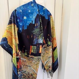 50%Cashmere and Wool Blend Van Gogh Starry Night Oversized Scarf Art Shawl Wrap